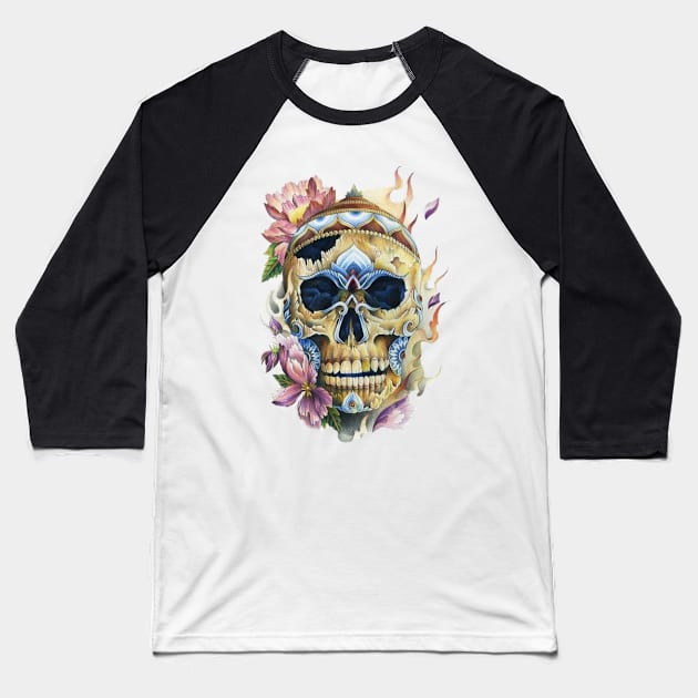 Halloween Skull Baseball T-Shirt by Cardist